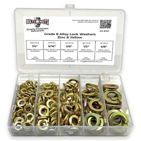 Boltsandnuts.Com Inch Grade 8 Alloy Split Lock Washer Assortment - 236 PCS Assortment Kit #123